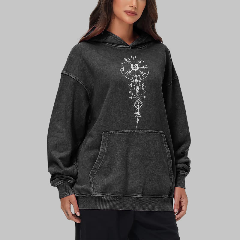 WorldNorse Ornate Rune Vegvisir Emblem Washed Hoodie - image 8