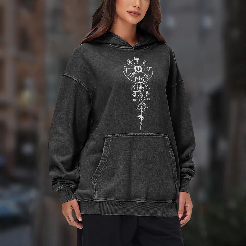 WorldNorse Ornate Rune Vegvisir Emblem Washed Hoodie - image 11