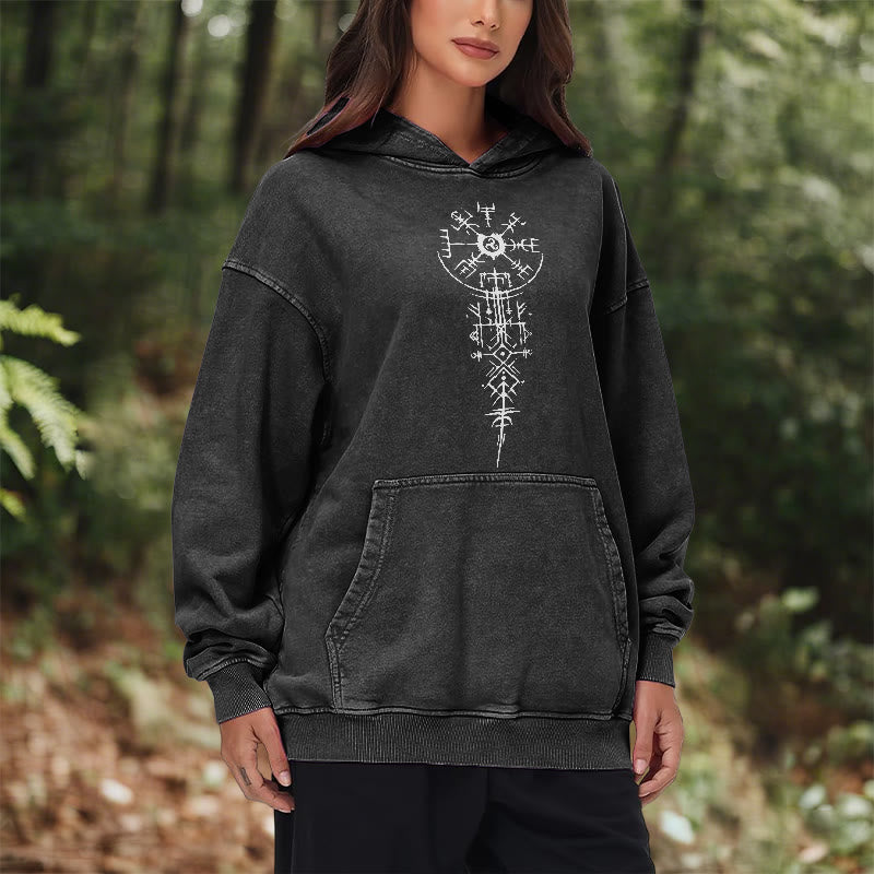 WorldNorse Ornate Rune Vegvisir Emblem Washed Hoodie - image 10