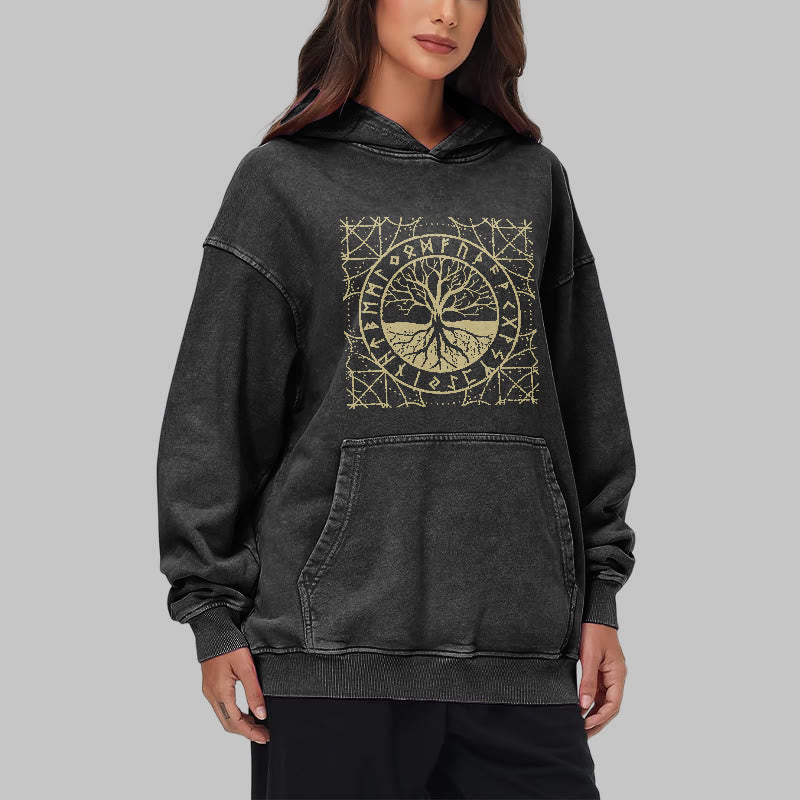WorldNorse Golden Rune Yggdrasil Washed Hoodie - image 8