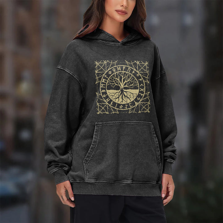 WorldNorse Golden Rune Yggdrasil Washed Hoodie - image 11