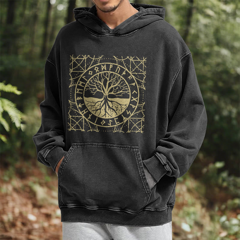 WorldNorse Golden Rune Yggdrasil Washed Hoodie - image 6