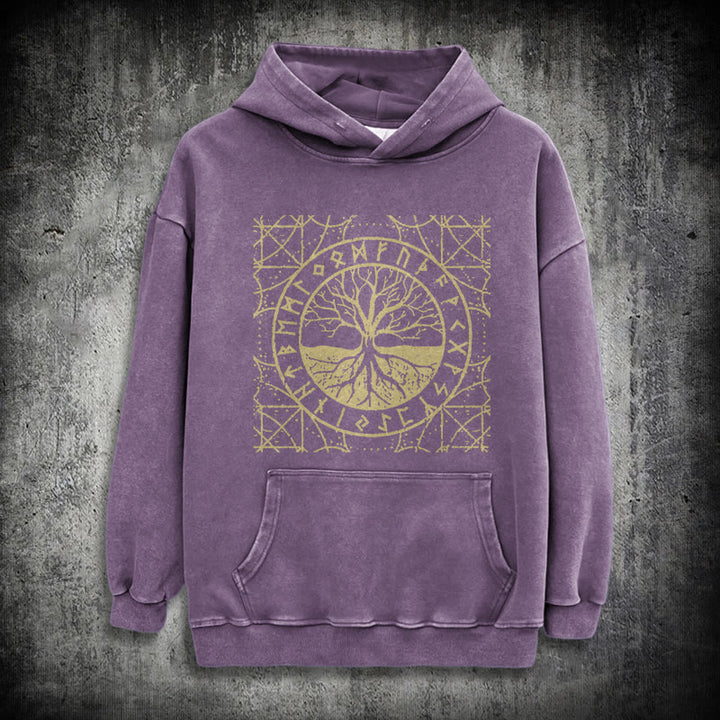 WorldNorse Golden Rune Yggdrasil Washed Hoodie - Purple - 3XL - image 23