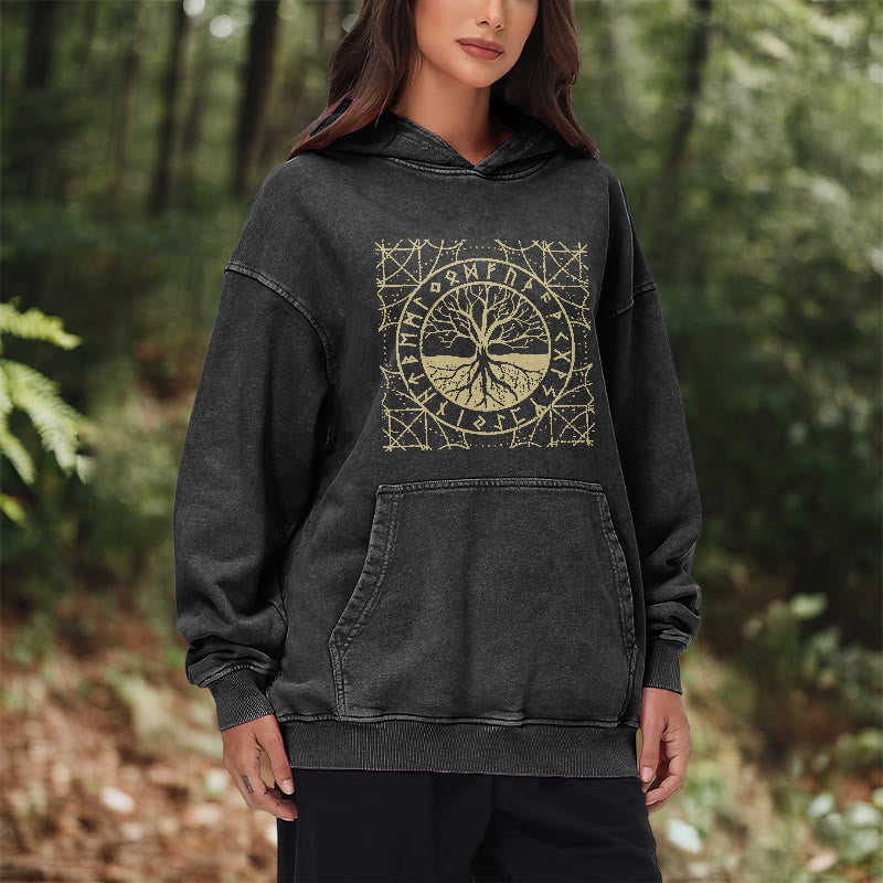 WorldNorse Golden Rune Yggdrasil Washed Hoodie - image 10