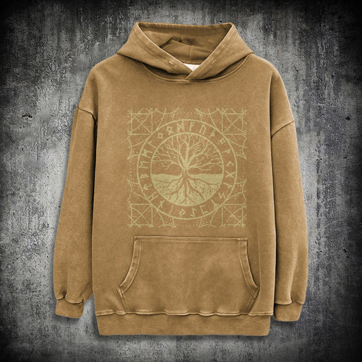 WorldNorse Golden Rune Yggdrasil Washed Hoodie - Khaki - 3XL - image 19