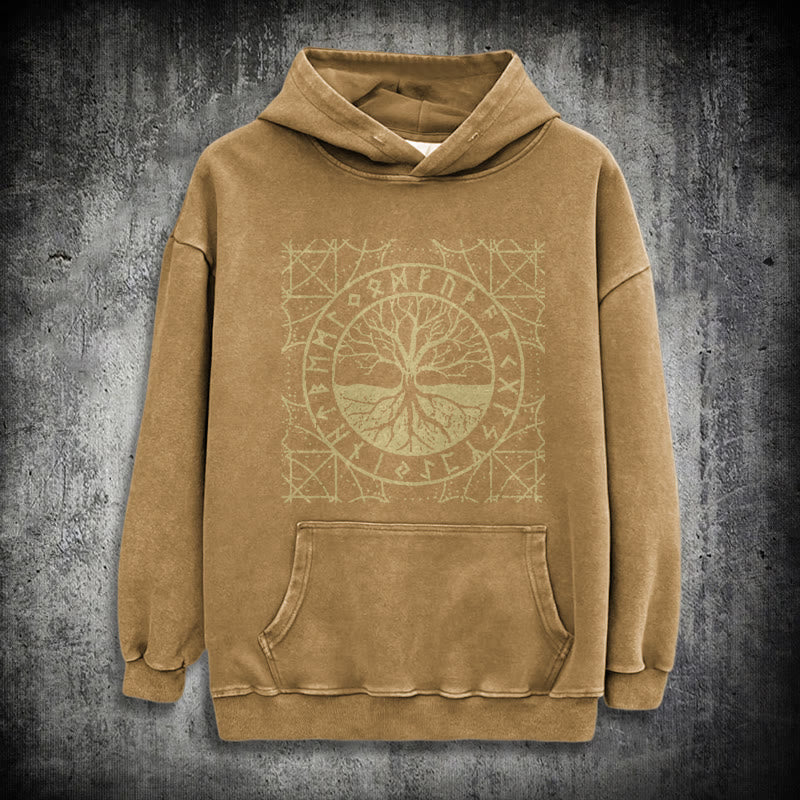 WorldNorse Golden Rune Yggdrasil Washed Hoodie - Khaki - 3XL - image 19
