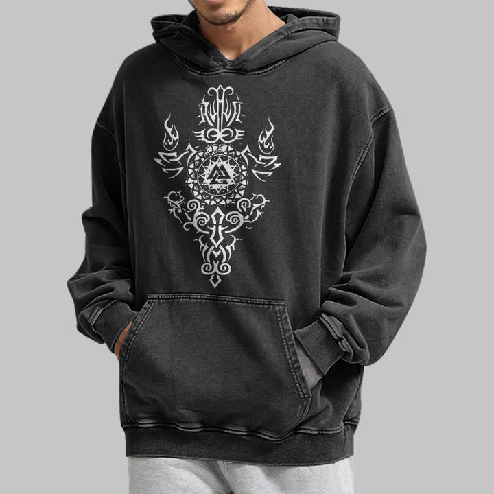 WorldNorse Valknut Flame Emblem Washed Hoodie - image 4