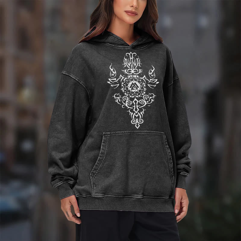 WorldNorse Valknut Flame Emblem Washed Hoodie - image 11