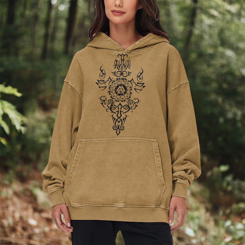 WorldNorse Valknut Flame Emblem Washed Hoodie - image 22