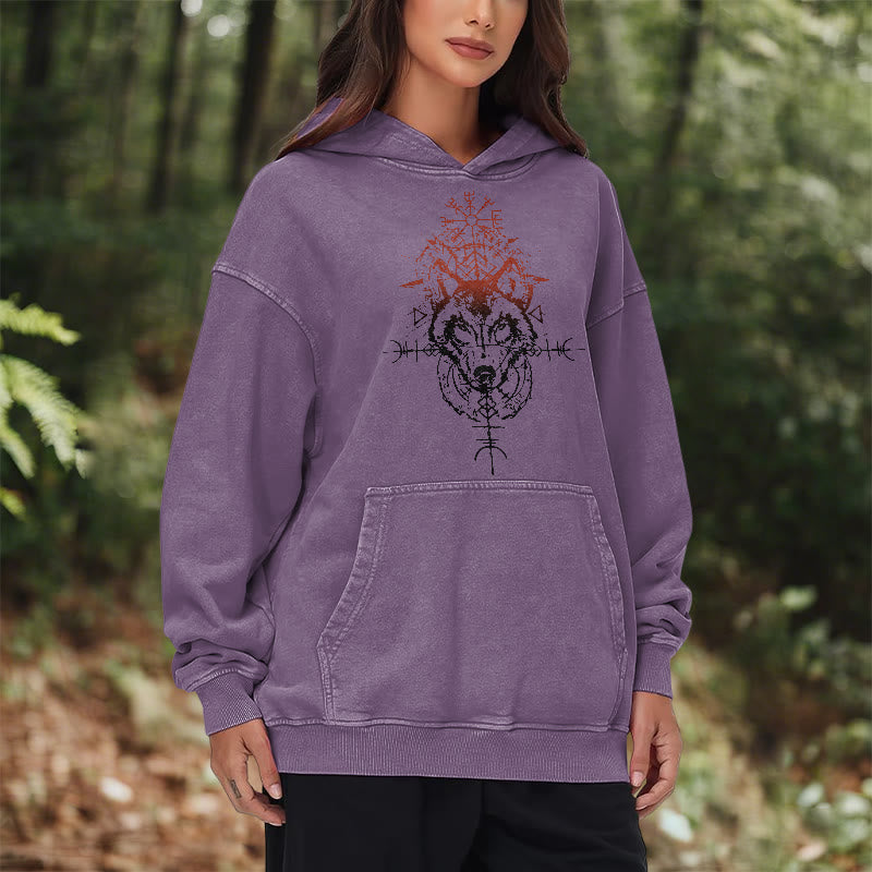WorldNorse Red Rune Wolf Vegvisir Washed Hoodie - image 26