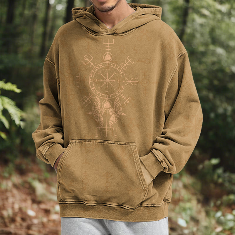 WorldNorse Bronze Rune Vegvisir Raven Washed Hoodie - image 21