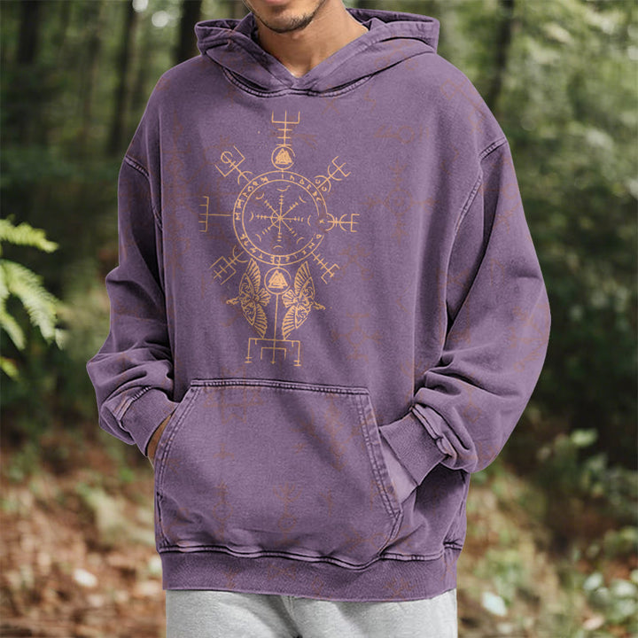WorldNorse Bronze Rune Vegvisir Raven Washed Hoodie - image 25