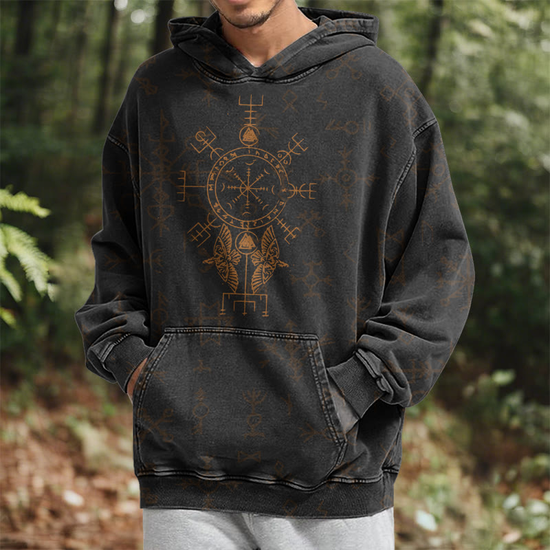 WorldNorse Bronze Rune Vegvisir Raven Washed Hoodie - image 6