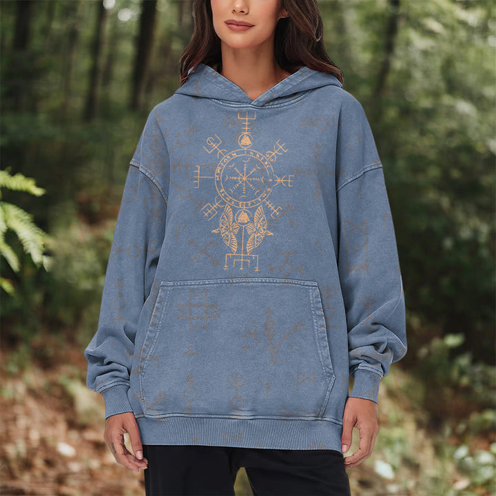 WorldNorse Bronze Rune Vegvisir Raven Washed Hoodie - image 18
