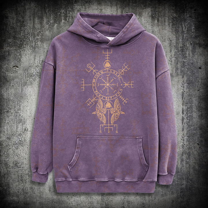 WorldNorse Bronze Rune Vegvisir Raven Washed Hoodie - Purple - 3XL - image 23