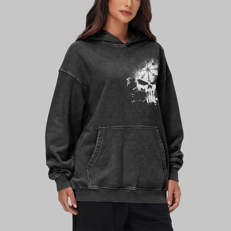 WorldNorse Vegvisir Skull Splatter Washed Hoodie - image 8