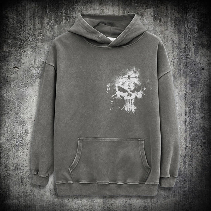 WorldNorse Vegvisir Skull Splatter Washed Hoodie - Grey - 3XL - image 11