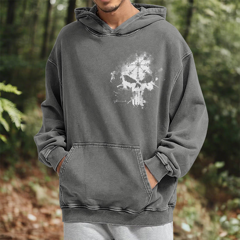 WorldNorse Vegvisir Skull Splatter Washed Hoodie - image 13