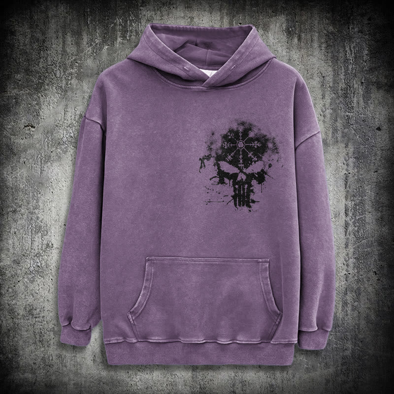 WorldNorse Vegvisir Skull Splatter Washed Hoodie - Purple - 3XL - image 23
