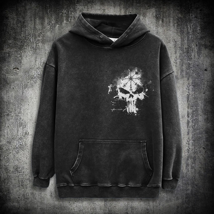 WorldNorse Vegvisir Skull Splatter Washed Hoodie - Black - 3XL - image 0
