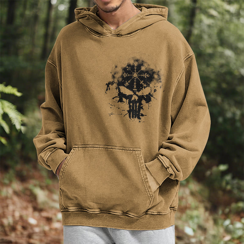 WorldNorse Vegvisir Skull Splatter Washed Hoodie - image 21