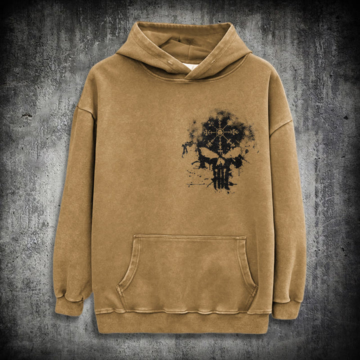 WorldNorse Vegvisir Skull Splatter Washed Hoodie - Khaki - 3XL - image 19