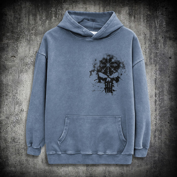WorldNorse Vegvisir Skull Splatter Washed Hoodie - Blue - 3XL - image 15
