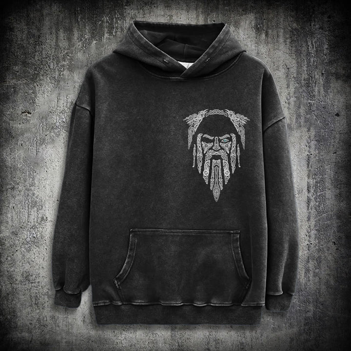 WorldNorse Gothic Rune Viking Elder Washed Hoodie - Black - 3XL - image 0