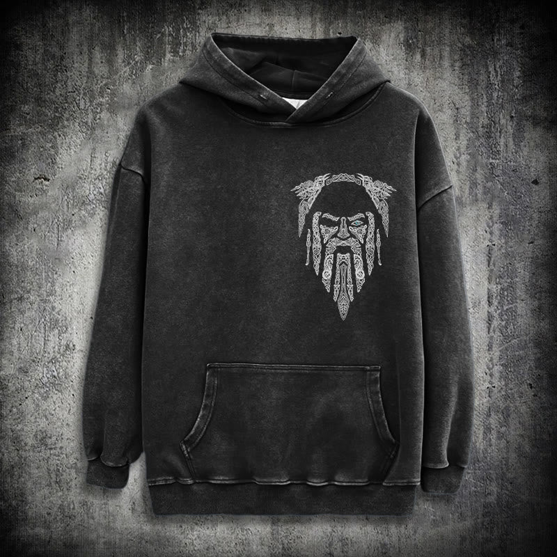 WorldNorse Gothic Rune Viking Elder Washed Hoodie - Black - 3XL - image 0
