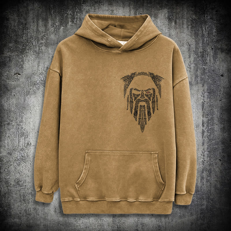 WorldNorse Gothic Rune Viking Elder Washed Hoodie - Khaki - 3XL - image 19