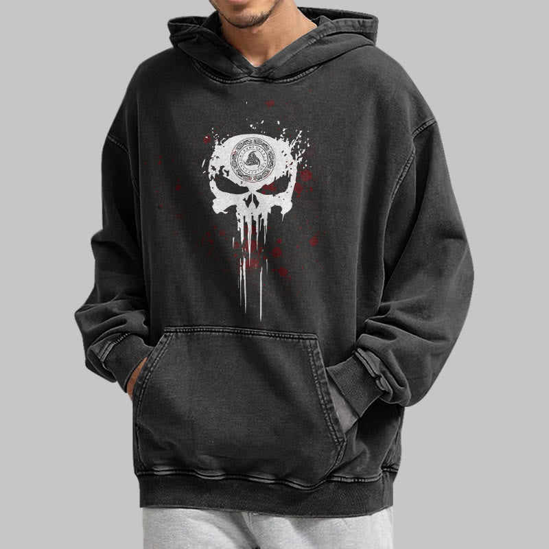 WorldNorse Rune Skull Blood Drip Washed Hoodie - image 4