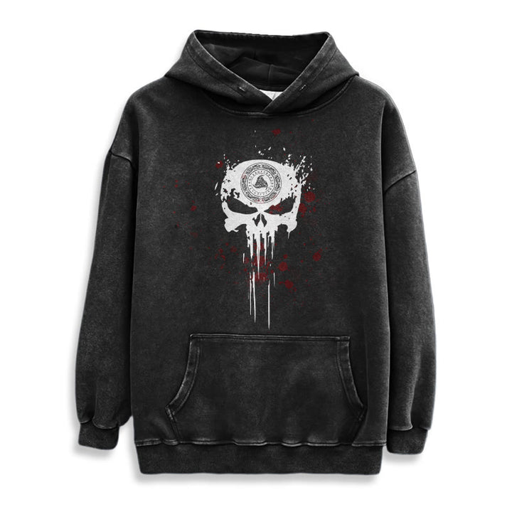 WorldNorse Rune Skull Blood Drip Washed Hoodie - image 2