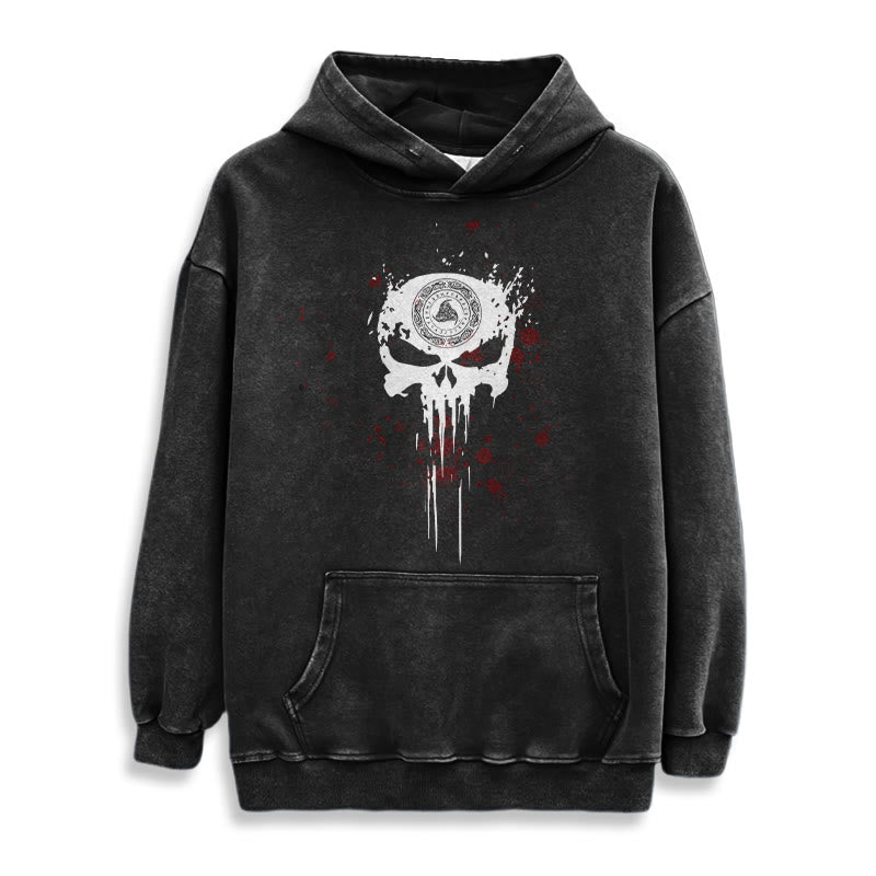 WorldNorse Rune Skull Blood Drip Washed Hoodie - image 2
