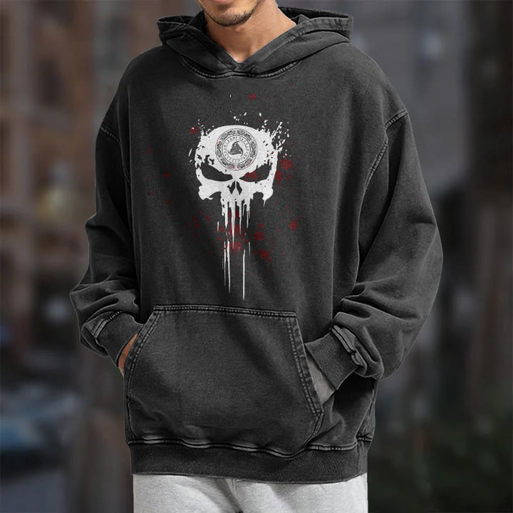 WorldNorse Rune Skull Blood Drip Washed Hoodie - image 7