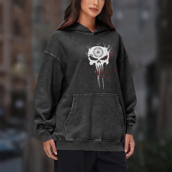 WorldNorse Rune Skull Blood Drip Washed Hoodie - image 11