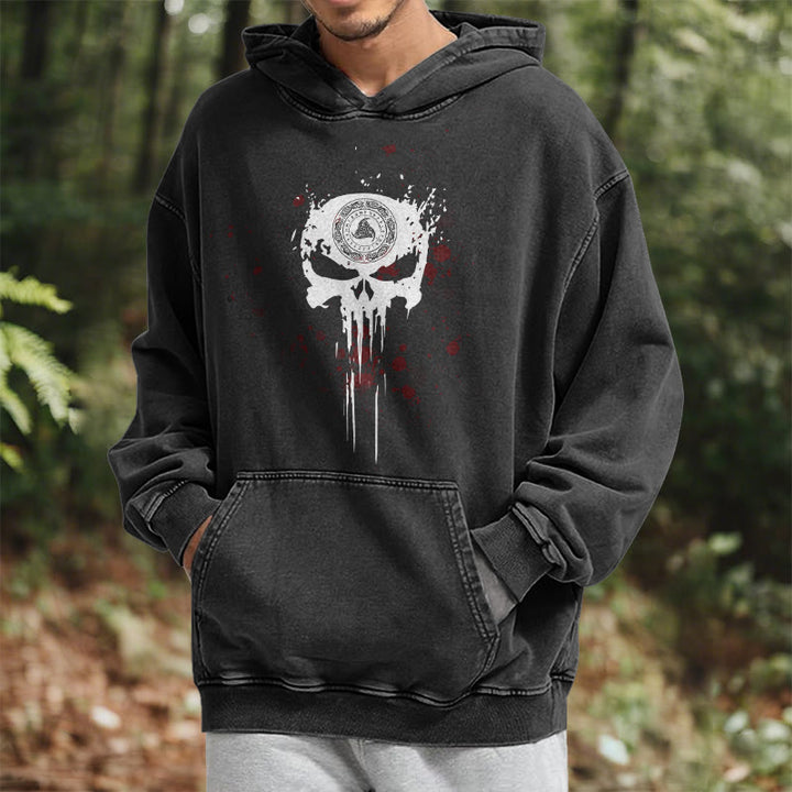WorldNorse Rune Skull Blood Drip Washed Hoodie - image 6