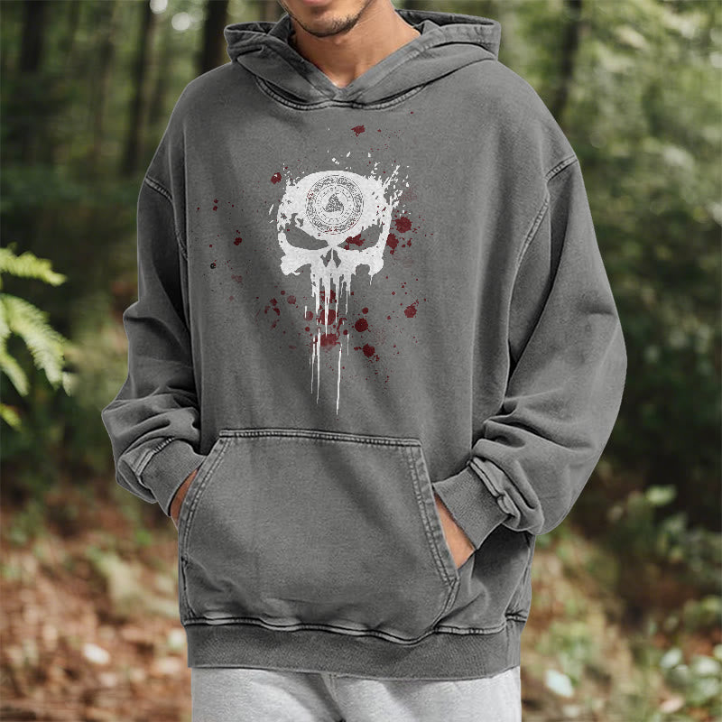 WorldNorse Rune Skull Blood Drip Washed Hoodie - image 14