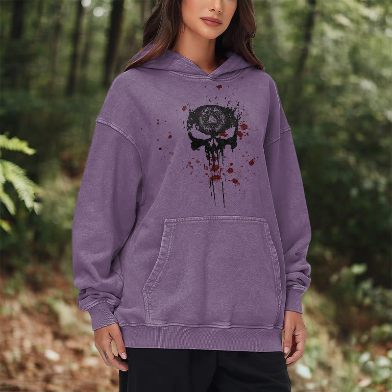 WorldNorse Rune Skull Blood Drip Washed Hoodie - image 26
