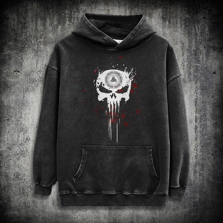 WorldNorse Rune Skull Blood Drip Washed Hoodie - Black - 3XL - image 0