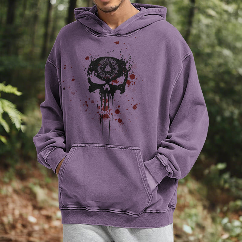 WorldNorse Rune Skull Blood Drip Washed Hoodie - image 25