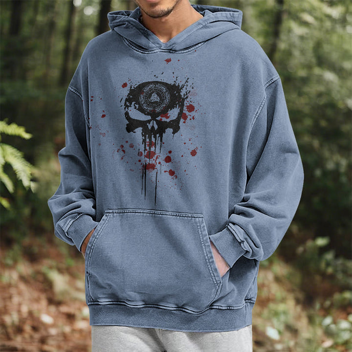 WorldNorse Rune Skull Blood Drip Washed Hoodie - image 17