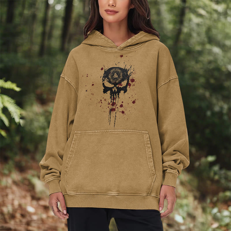 WorldNorse Rune Skull Blood Drip Washed Hoodie - image 22