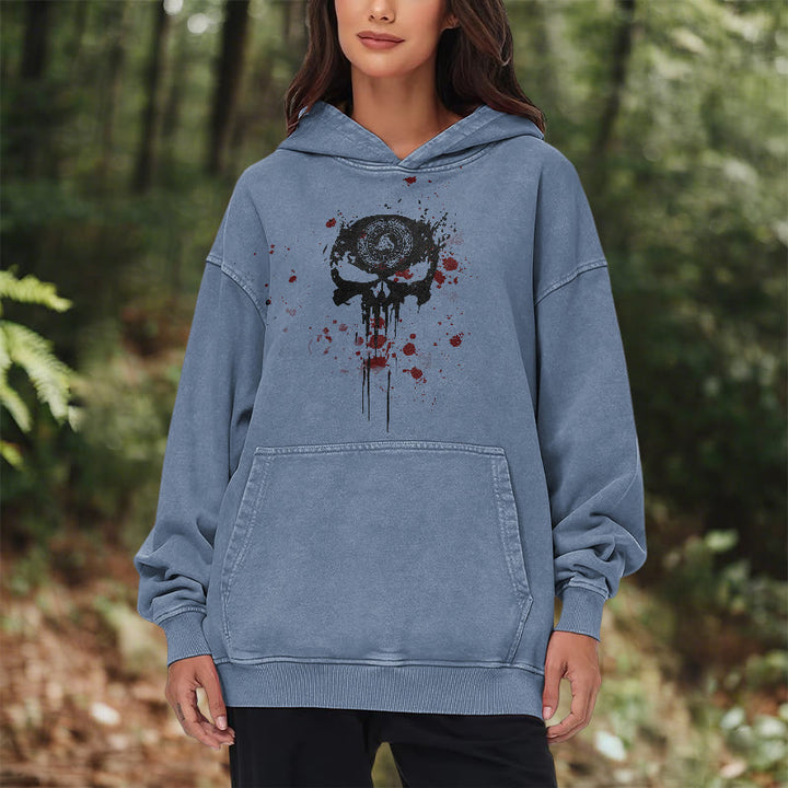 WorldNorse Rune Skull Blood Drip Washed Hoodie - image 18