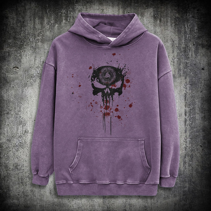 WorldNorse Rune Skull Blood Drip Washed Hoodie - Purple - 3XL - image 23
