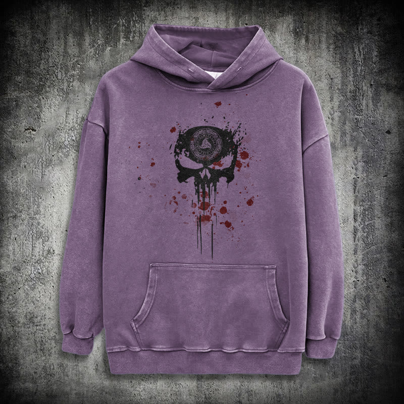 WorldNorse Rune Skull Blood Drip Washed Hoodie - Purple - 3XL - image 23