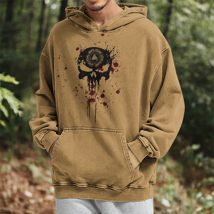 WorldNorse Rune Skull Blood Drip Washed Hoodie - image 21