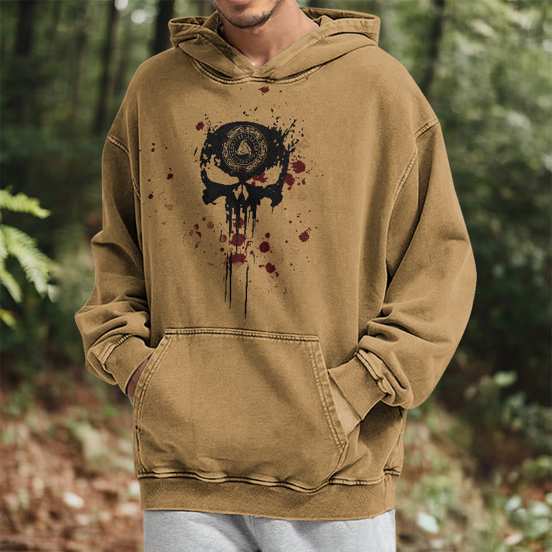WorldNorse Rune Skull Blood Drip Washed Hoodie - image 21