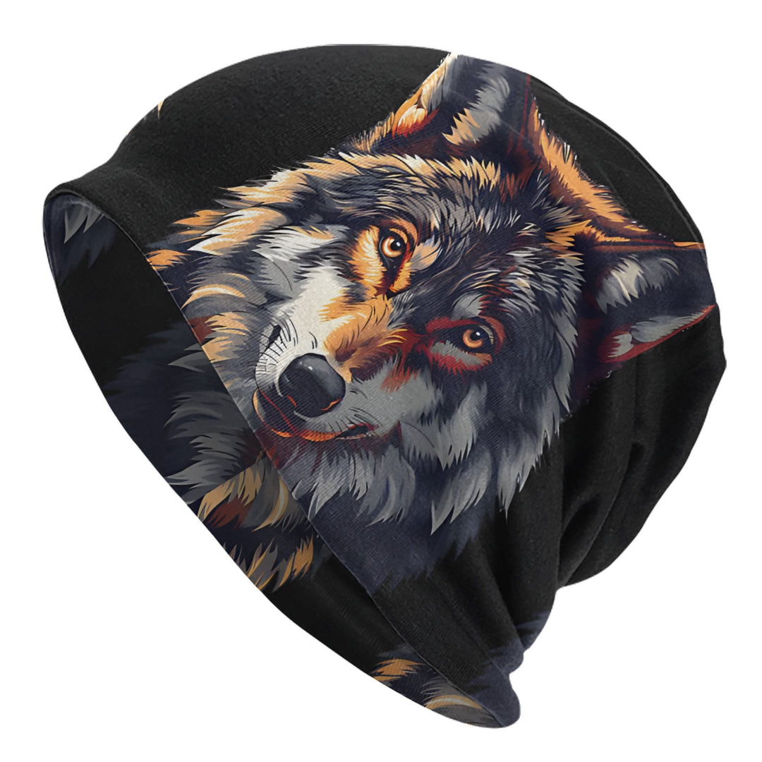 WorldNorse Watercolor Wolf Splatter Ink Beanie - Black and Yellow - image 5