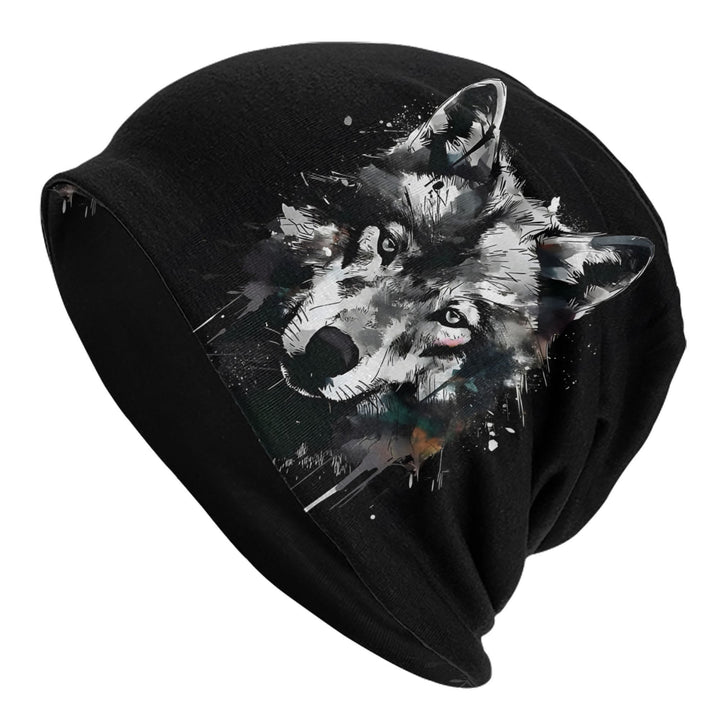 WorldNorse Watercolor Wolf Splatter Ink Beanie - Black - image 0