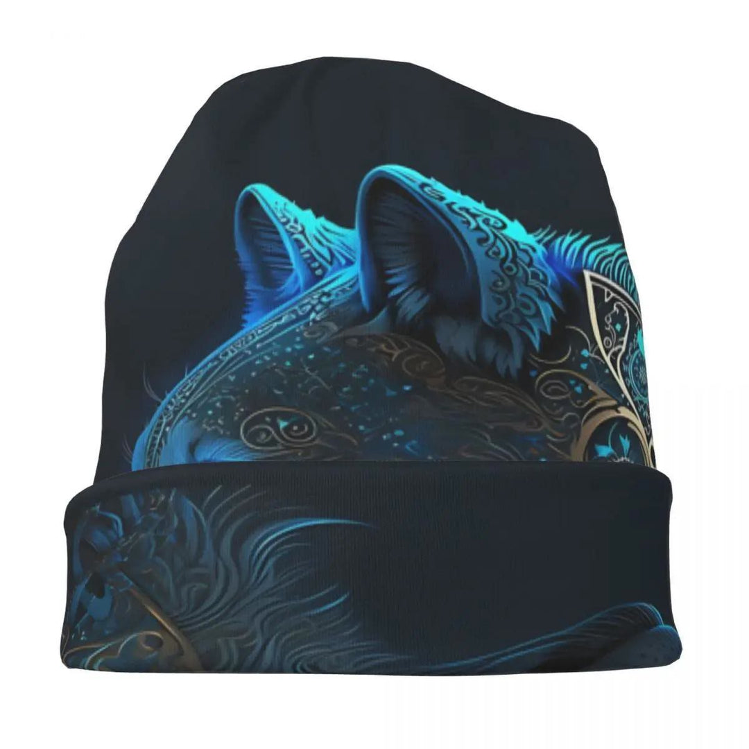 WorldNorse Gilded Ornament Wolf Azure Glow Beanie - image 1
